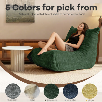 Ergonomischer Sitzsack Sessel mit 5-Zonen-Körperunterstützung, Bean Bag Chair aus Chenille-Stoff, Grün