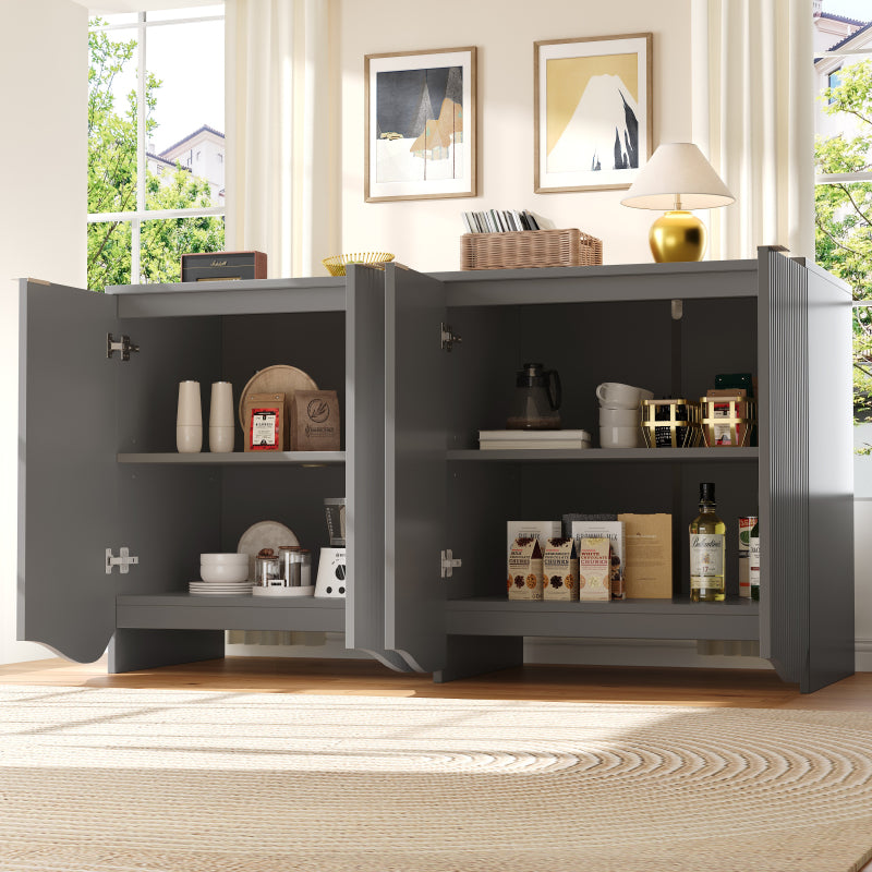 Sideboard(140×40×85cm), buffetschrank, cabinets, Esszimmer Wohnzimmer Aufbewahrungsschränke, Gemusterte Schränke, Freistehende Schränke, Küchenmöbel,Wellenmuster-Design, Grau