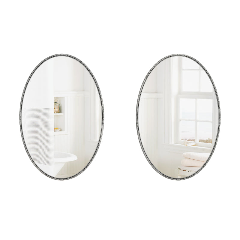 Iron Art Oval Retro Mirror, Antique Effect, Wall Hanging, Suitable For Bathroom, Bedroom, Living Room (Silver)