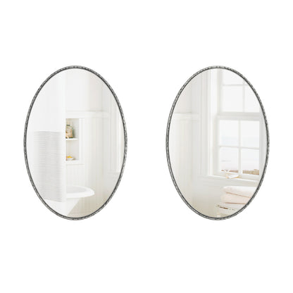 Iron Art Oval Retro Mirror, Antique Effect, Wall Hanging, Suitable For Bathroom, Bedroom, Living Room (Silver)