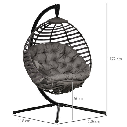 Hängesessel Hängekorb mit Gestell für 1 Person, faltbare Hängeschaukel mit Kissen, Stahl, 126x118x172cm für Garten & Balkon