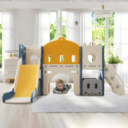 Mein kleines Schloss-Slide Kletterspielzeug für Kinder, 6 in 1 Kinderrutsche, Klettern, Bohrspiel, Stauraum, Spielgang, Basketballrahmen. Hergestellt aus HDPE (Enthält keine Meereskugeln)