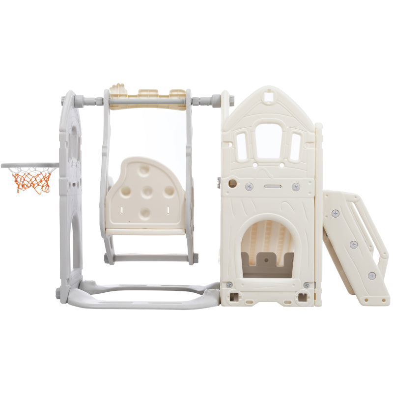 Kinderrutschen-Set mit Schaukel,5 in 1 Kinderrutsche, Rutsche, Klettern, Stauraum, Schaukel, Basketballrahmen ,Schaukel Rutsche für Indoor