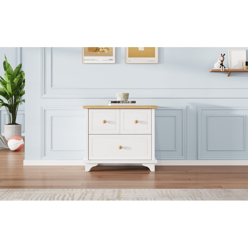 Nachttisch mit 2 Schubladen, geräuschlosen Gleitern, Schön gearbeitete Füße, Stauraum im Wohnzimmer und Schlafzimmer, MDF+Spanplatte, Weiß+Natur