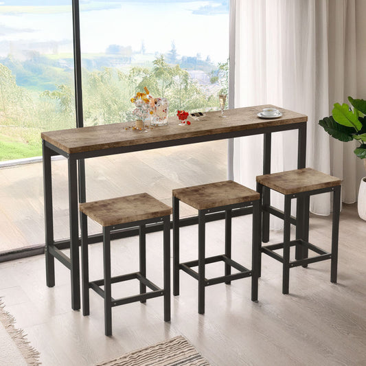 148CM Modern Design Kitchen Dining Table, Pub Table, Long Dining Table Set with 3 Stools;148CM Modernes Design Küche Esstisch, Kneipentisch, Langer Esstisch Set mit 3 Hockern, Einfache Montage, Natur