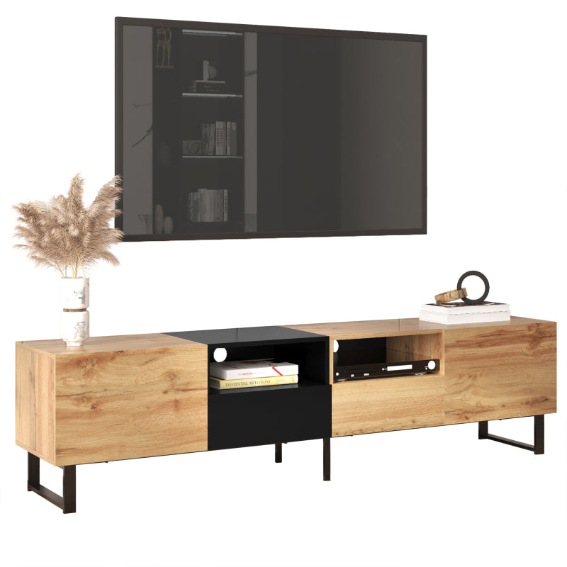 Moderner TV-Ständer mit schwarzem und holzfarbenem Design – geräumiger Stauraum, robuste Konstruktion