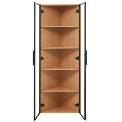 Eckvitrine, Eiche-Optik: Glasvitrine für Sammlungen, Bücher, Wein oder als Badezimmerschrank 62x35x160cm
