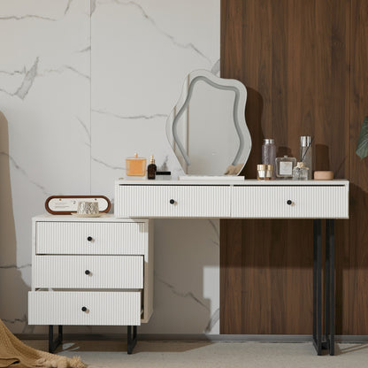 Schminktisch, Kosmetiktisch-Set mit Spiegel und Beleuchtung, ausziehbare Tischplatte, 3-farbige LED-Beleuchtung, Maße: B100/H76/T40 cm (ohne Hocker)