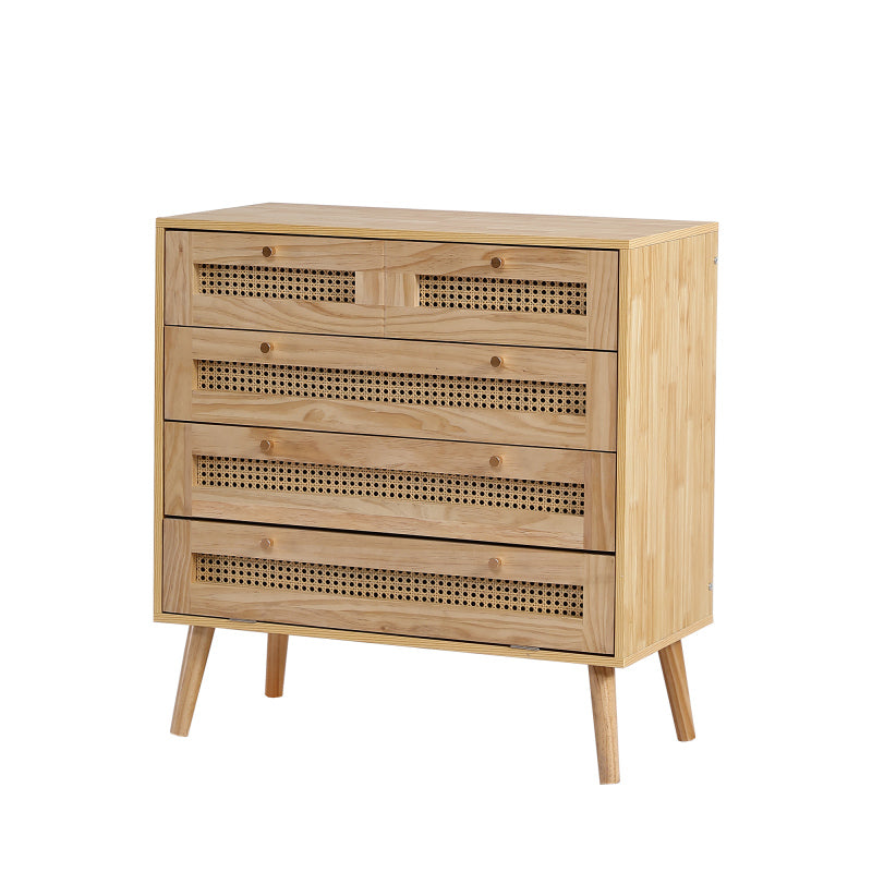Klassische Kommode, Schrank mit 3 Schubladen, mit Rattan-Schubladenplatte, mit unterem Flip-Top-Deckel, mit goldfarbenem Metallgriff und Holzbeine, Stauraum im Wohnzimmer und Schlafzimmer, Spanplatten
