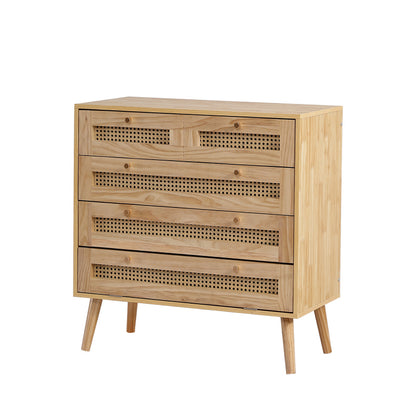 Klassische Kommode, Schrank mit 3 Schubladen, mit Rattan-Schubladenplatte, mit unterem Flip-Top-Deckel, mit goldfarbenem Metallgriff und Holzbeine, Stauraum im Wohnzimmer und Schlafzimmer, Spanplatten