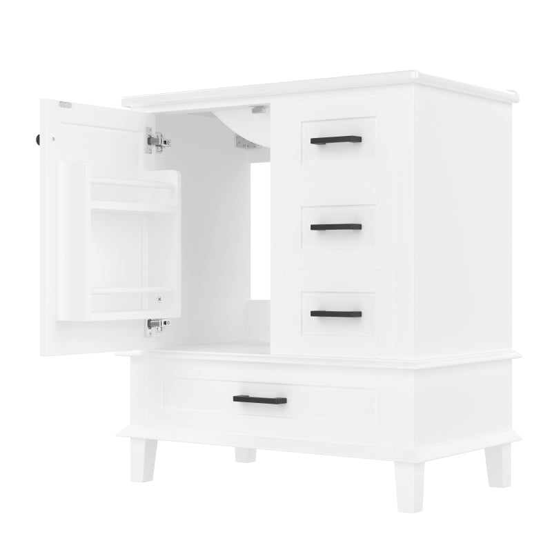 76x46x83,5cm Bodenstehender Badezimmerschrank mit Waschbecken, Waschtisch, komplett lackiert, Türregal, drei geräuschlose Schubladen, integriertes Keramikwaschbecken, weiß