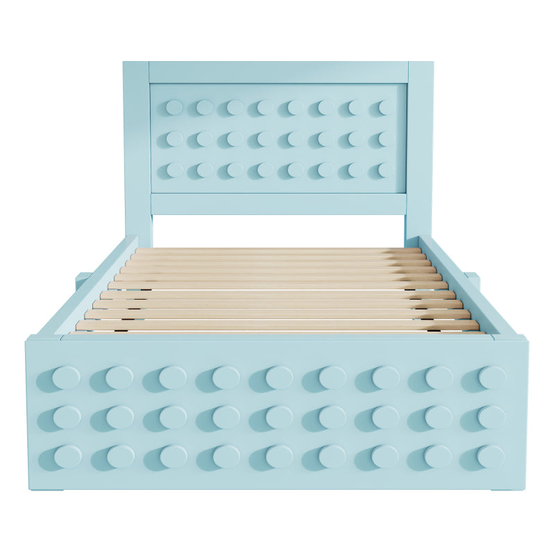 Holzbett Einzelbett 90x200 cm, Kinderbett Jugendbett mit Kreativem Block Design, Massivholz Bettgestell mit Lattenrost, mit Schubladen & Unterm Bett Stauraum, Ohne Matratze