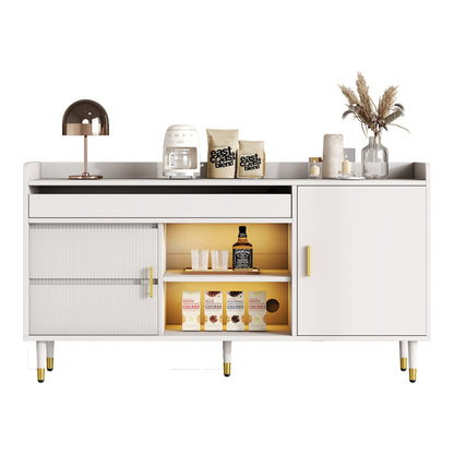 Sideboard mit Glasschiebetüren und LED-Beleuchtung – Freistehende Kommode aus Holz, Weiß