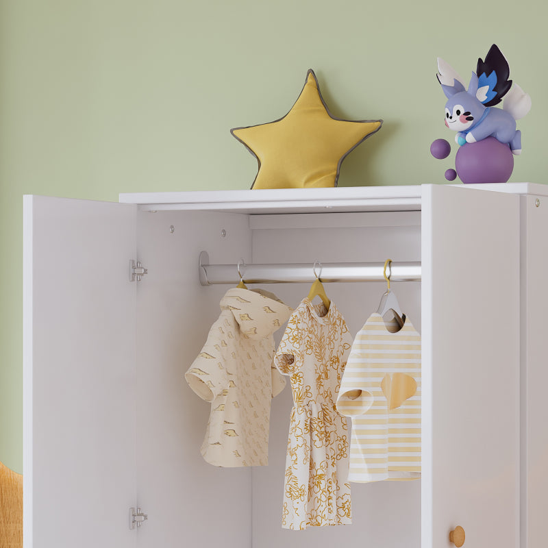Kleiner Kleiderschrank mit Stange, 2-türiger Kleiderschrank, Schlafzimmer, Wohnzimmer, Kinderkleiderschrank, MDF, Weiß