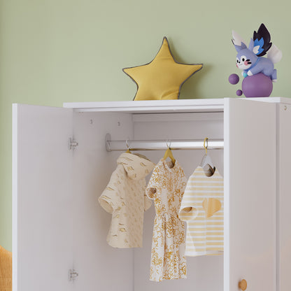 Kleiner Kleiderschrank mit Stange, 2-türiger Kleiderschrank, Schlafzimmer, Wohnzimmer, Kinderkleiderschrank, MDF, Weiß