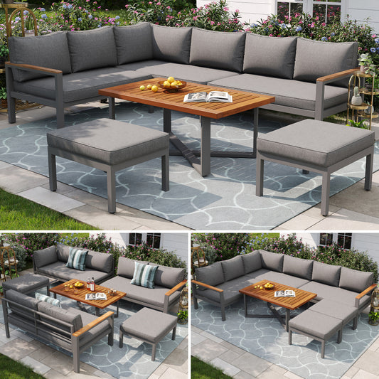 Gartenlounge-Set für 7-8 Personen, Gartenmöbel, Gartenmöbel Set für Garten, Balkon, Terrasse, wetterfest Sitzgruppe Essgruppe, Moderne Gartengarnitur,Gartenmöbelset mit Gestell aus verzinktem Eisen