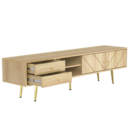 TV-Schrank 160 cm mit Goldfüßen, Zwei Schubladen und Einzigartig Gestalteten Türen