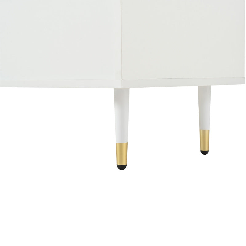 Sideboard mit Glasschiebetüren und LED-Beleuchtung – Freistehende Kommode aus Holz, Weiß