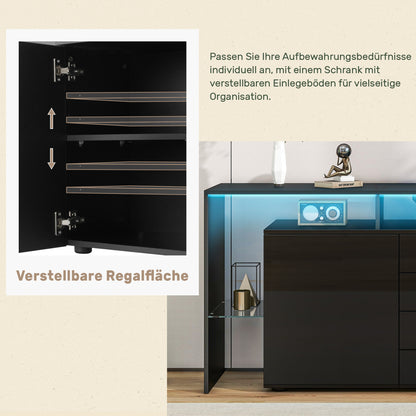 same N625P283229230W Kommode, Sideboard mit LED, Wohnzimmermöbel in Schwarz Hochglanz, Wohnzimmerschrank, Standschrank, TV-Schrank, Wohnzimmerwand, Highboard, Mehrzweckschrank, Buffetschrank Esszimmer