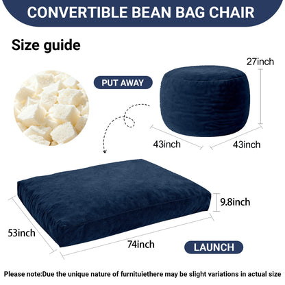 DBC-LANSE 2-in-1 Sitzsack & Gästebett - Wandelbarer Sessel aus Chenille - Ergonomisches Design - Blau