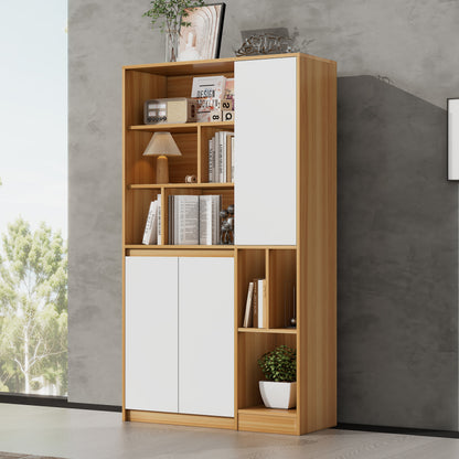 Moderner Bücherregal mit 3 Türen und verstellbaren Regalböden, Bücherregal in Holzfarbe