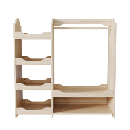 Kindergarderobe/Kinderkleiderschrank mit Kleiderstange & 4 Regalen, Aufbewahrung für Kinderzimmer, Standgarderobe Naturholz, 110*39*110 cm