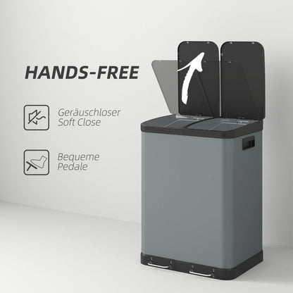 Mülleimer 2x30L Treteimer Kosmetikeimer mit Deckel und Fußpedal, Metall Müllbehälter mit Inneneimer für Wohnzimmer und Büro