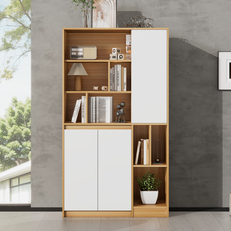 Moderner Bücherregal mit 3 Türen und verstellbaren Regalböden, Bücherregal in Holzfarbe