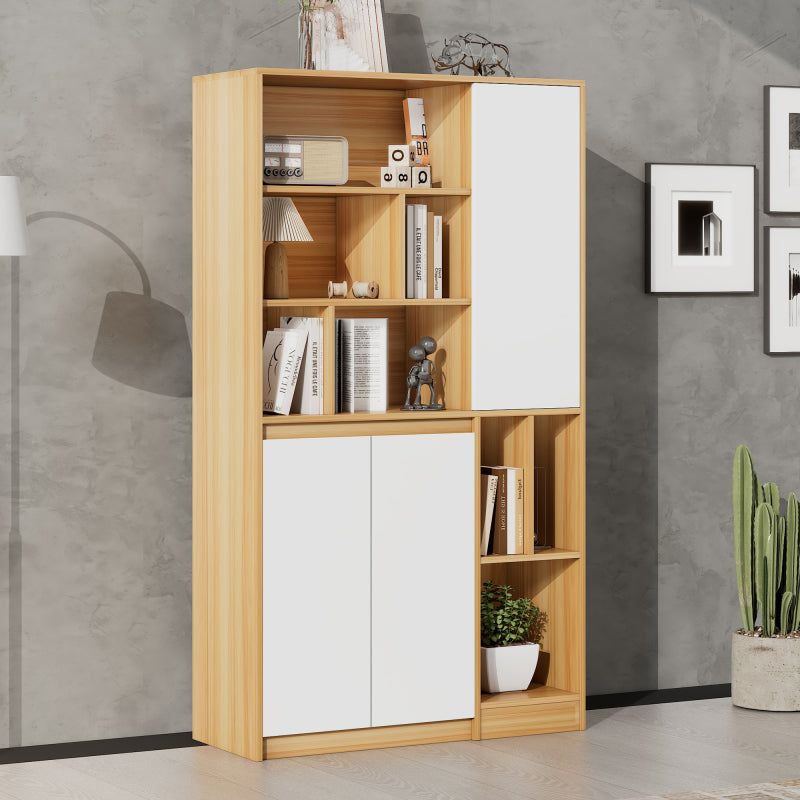 Moderner Bücherregal mit 3 Türen und verstellbaren Regalböden, Bücherregal in Holzfarbe
