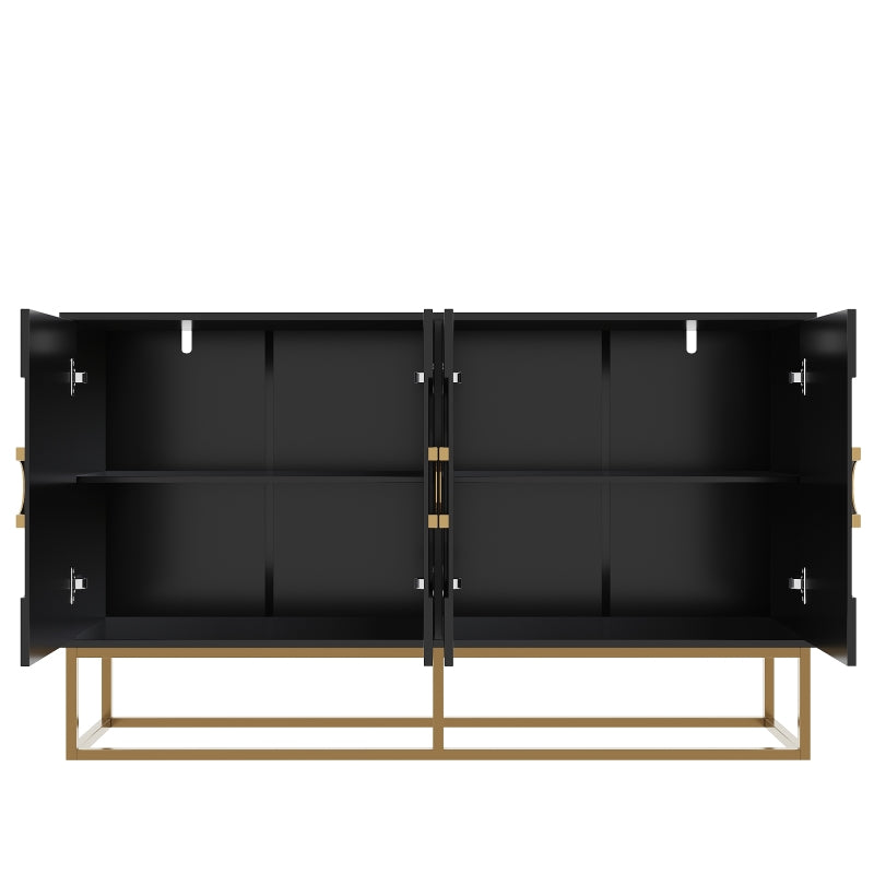 Esszimmerschrank (140×40×83cm), Esszimmer-Wohnzimmer-Aufbewahrungsschrank, einzigartiges Design, Schranktürdesign, freistehender Schrank, Minimalistisches Sideboard,Rundzugring Schranktür,Schwarz