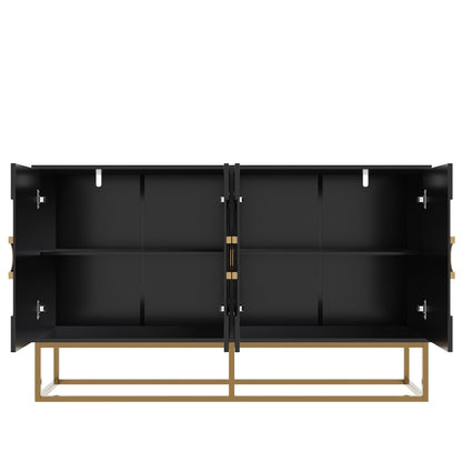 Esszimmerschrank (140×40×83cm), Esszimmer-Wohnzimmer-Aufbewahrungsschrank, einzigartiges Design, Schranktürdesign, freistehender Schrank, Minimalistisches Sideboard,Rundzugring Schranktür,Schwarz