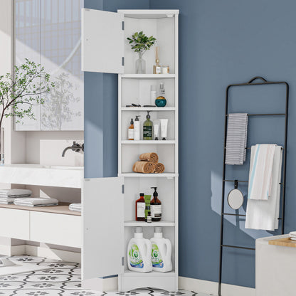 36.5 x 24.5 x 170cmDreieckiger Badezimmerschrank, feuchtigkeitsbeständiger Lack, drei offene Ablagefächer, Doppeltüren, verstellbare Einlegeböden, platzsparend, weiß