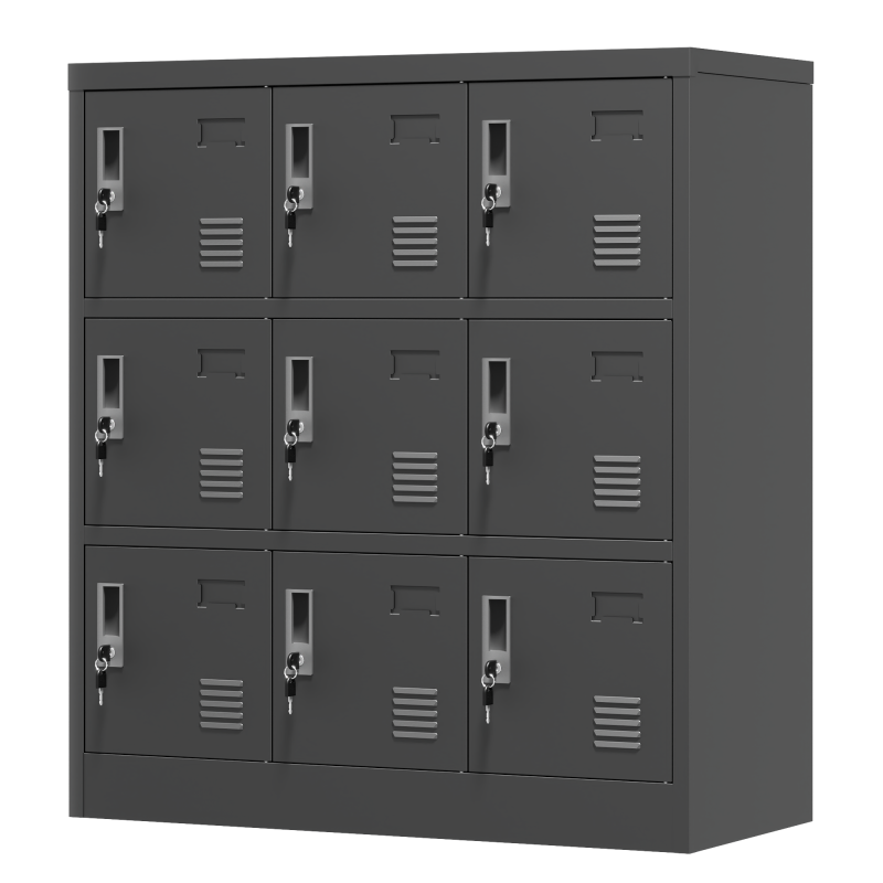 9-Türige Metall-Schränke für Büro, Fitnessstudio, Schule & Zuhause - Sicherer Aufbewahrungsschrank mit Kartenfach (Schwarz), H 100 cm × B 90 cm × T 40 cm