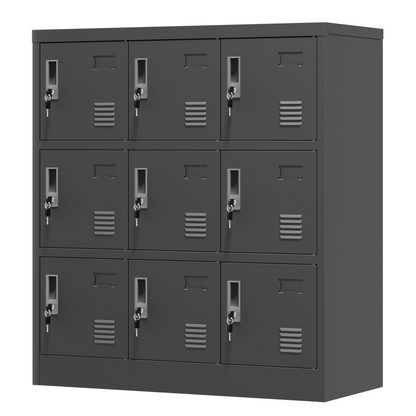 9-Türige Metall-Schränke für Büro, Fitnessstudio, Schule & Zuhause - Sicherer Aufbewahrungsschrank mit Kartenfach (Schwarz), H 100 cm × B 90 cm × T 40 cm