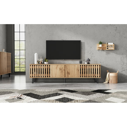180 x 40 x 55 cm TV-Schrank, Lowboards  in Originalholzfarbe, 8 separate Ablagefächer, TV-Ständer, TV-Konsolen-Entertainment-Center passend für 70-Zoll-Fernseher, geeignet für Wohnzimmer