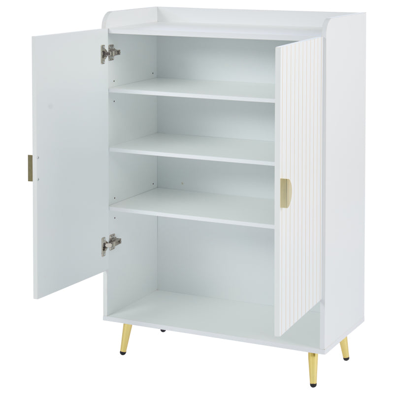 Moderner Paar-Tür-Schuhschrank, Foyer-Schrank-Speicher-Organisator-Schuhschrank, MDF-Schuhschrank, 3-stufiger Schuhschrank weiß, offene untere Schublade, 75*35*110cm, Tragfähigkeit 20KG