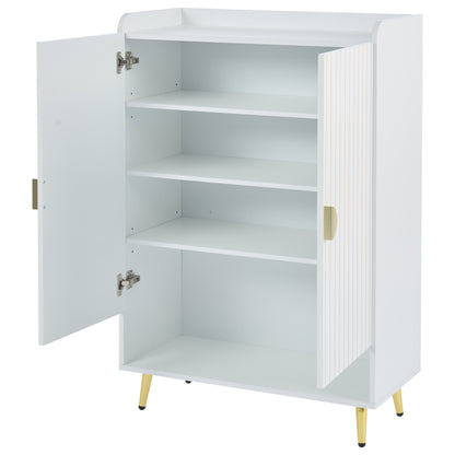 Moderner Paar-Tür-Schuhschrank, Foyer-Schrank-Speicher-Organisator-Schuhschrank, MDF-Schuhschrank, 3-stufiger Schuhschrank weiß, offene untere Schublade, 75*35*110cm, Tragfähigkeit 20KG