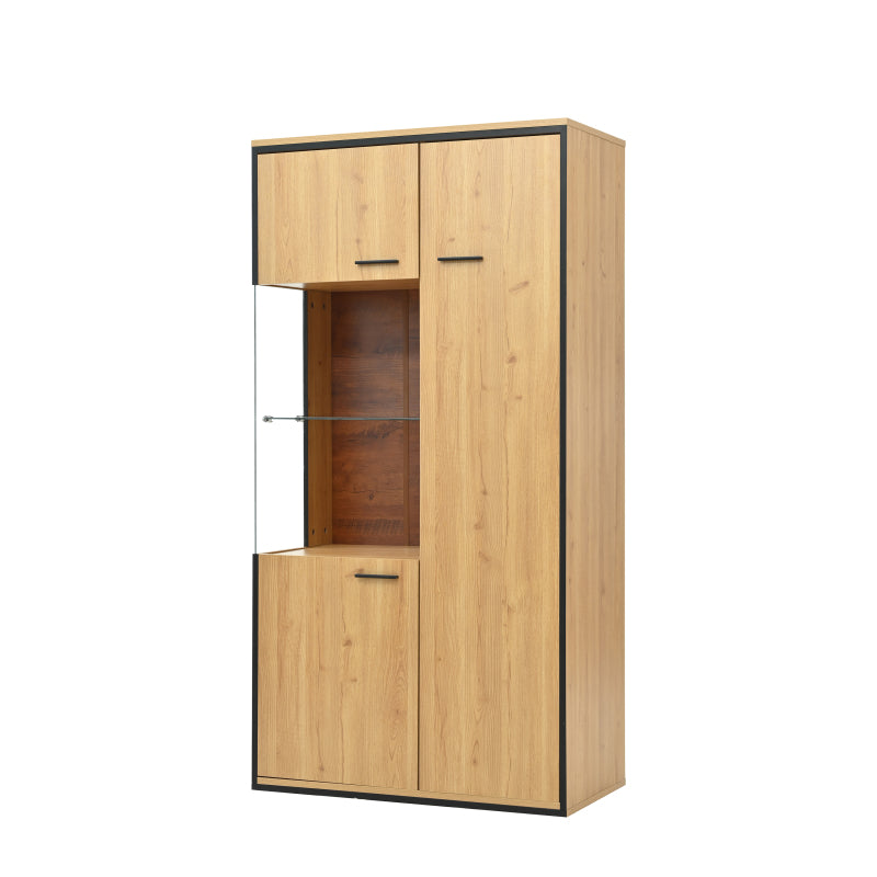 Moderne Vitrine mit LED-Beleuchtung - 150Hcm - Glastür, Mehrzweckregale, 15 Farboptionen, Großer Stauraum, Glasboden, Schaukasten, Präsentationsmöbel, Schrank mit Beleuchtung,Möbel mit Glastür