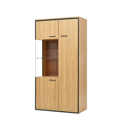 Moderne Vitrine mit LED-Beleuchtung - 150Hcm - Glastür, Mehrzweckregale, 15 Farboptionen, Großer Stauraum, Glasboden, Schaukasten, Präsentationsmöbel, Schrank mit Beleuchtung,Möbel mit Glastür