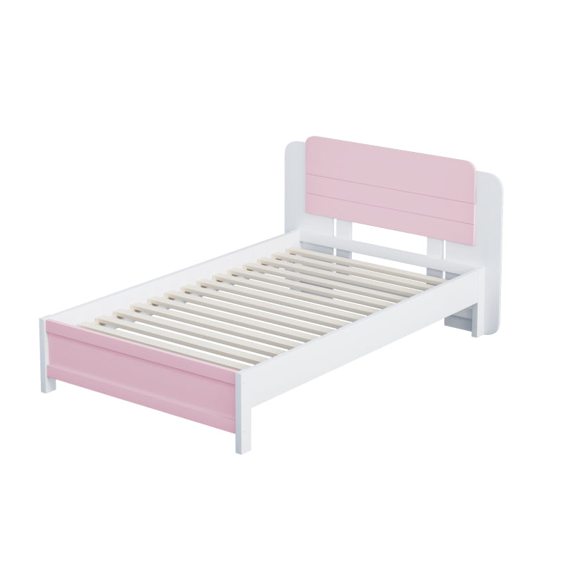 Holzbett 90*200 cm , Einzigartige und Minimalistische Form, Kopfteil mit Liniendesign, Kindereinzelbett, Rosa