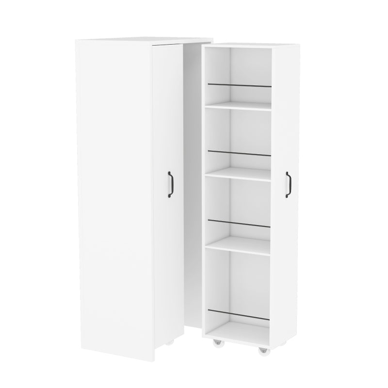 Erweiterbares Bücherregal mit Rollen – 4 Ebenen, Links und rechts austauschbar, MDF, 20 kg Tragkraft pro Ebene, leise Lenkrollen, weiß