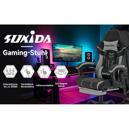 Gaming Stuhl Computerstuhl Ergonomischer Gaming Chair mit Fußstütze Bürostuhl Ergonomischer Computerstuhl mit Lendenwirbelstütze BlackGrey