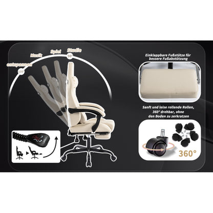 Gaming Stuhl Computerstuhl Ergonomischer Gaming Chair mit Fußstütze Bürostuhl Ergonomischer Computerstuhl mit Lendenwirbelstütze Beige