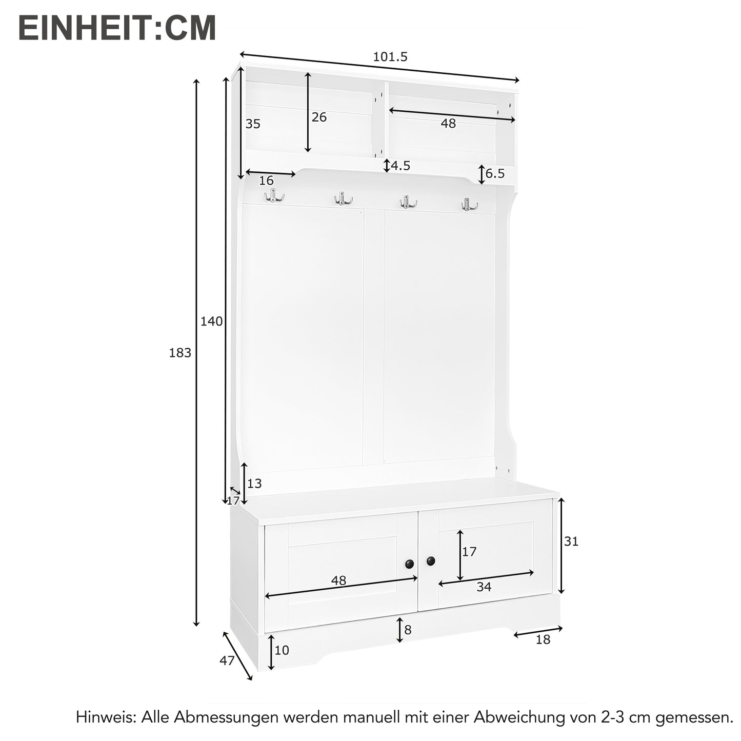 Weißer Eingang Schrank, zur offenen Aufbewahrung - Kleiderständer, Garderobe, Schuhschrank