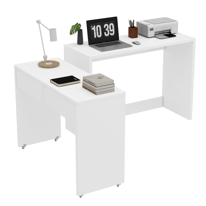 Regalschreibtisch + Kommode-2-in-1 Kompaktschreibtisch, ausziehbar, mit Rollen ausgestattet, flexibel kombinierbar, Faltbarer Schreibtisch