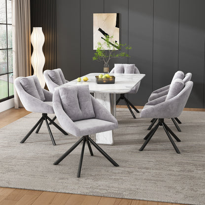 Moderner grauer Samtstuhl, stilvoller und bequemer drehbarer Esszimmerstuhl, atmungsaktiver Samtstoff, ergonomisches Design, eleganter grauer Drehstuhl