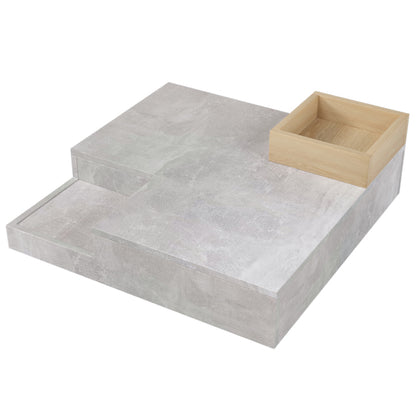 Couchtisch Wohnzimmertisch Beistelltisch mit herausnehmbarer Aufbewahrungsbox, Betongrau und Holzfarbe, 72*72*30 cm.
