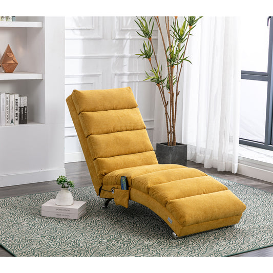 Sackleinen Massage Chaise Lounge Indoor mit Fernbedienung, Ergonomische elektrische Massage Long Lounger mit 5 Modi für Büro, Wohnzimmer, Schlafzimmer (Senfgelb)