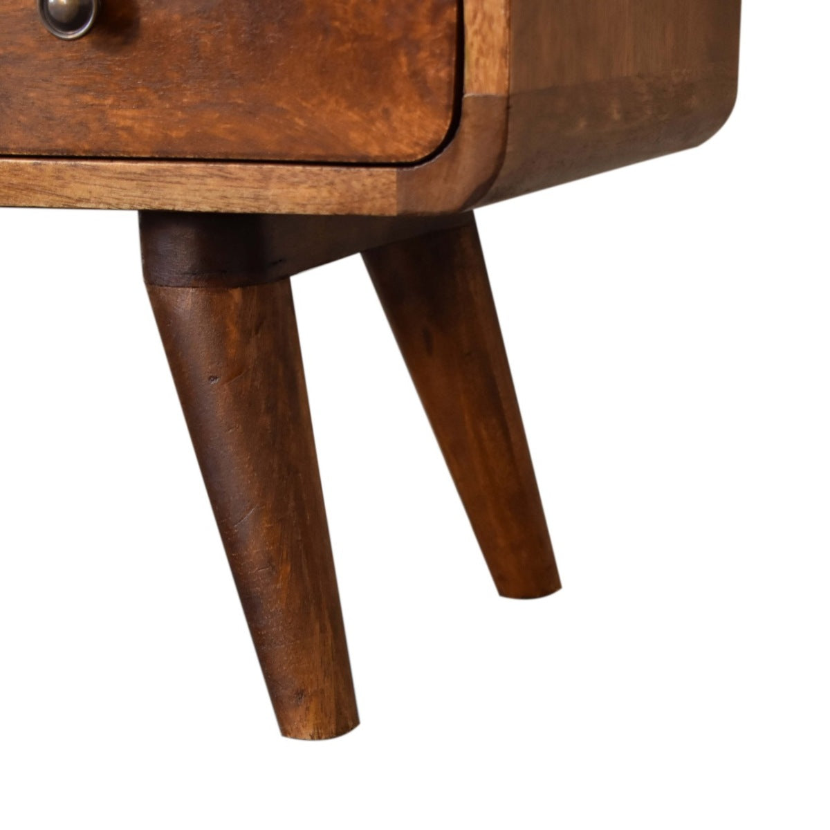 Mini TV-Lowboard aus massivem Mangoholz – Kastanienbraun, 2 Schubladen & offenes Fach, Handgefertigt, Nordic-Design, 60x30x45 cm