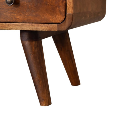 Mini TV-Lowboard aus massivem Mangoholz – Kastanienbraun, 2 Schubladen & offenes Fach, Handgefertigt, Nordic-Design, 60x30x45 cm